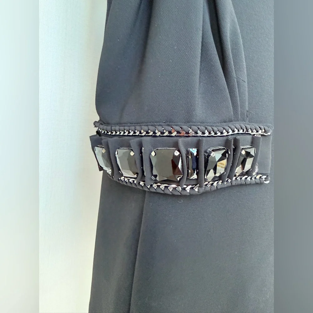 Elie Tahari Black Long Sleeve  Mini Dress  with Embellished sleeve cuff Size 4